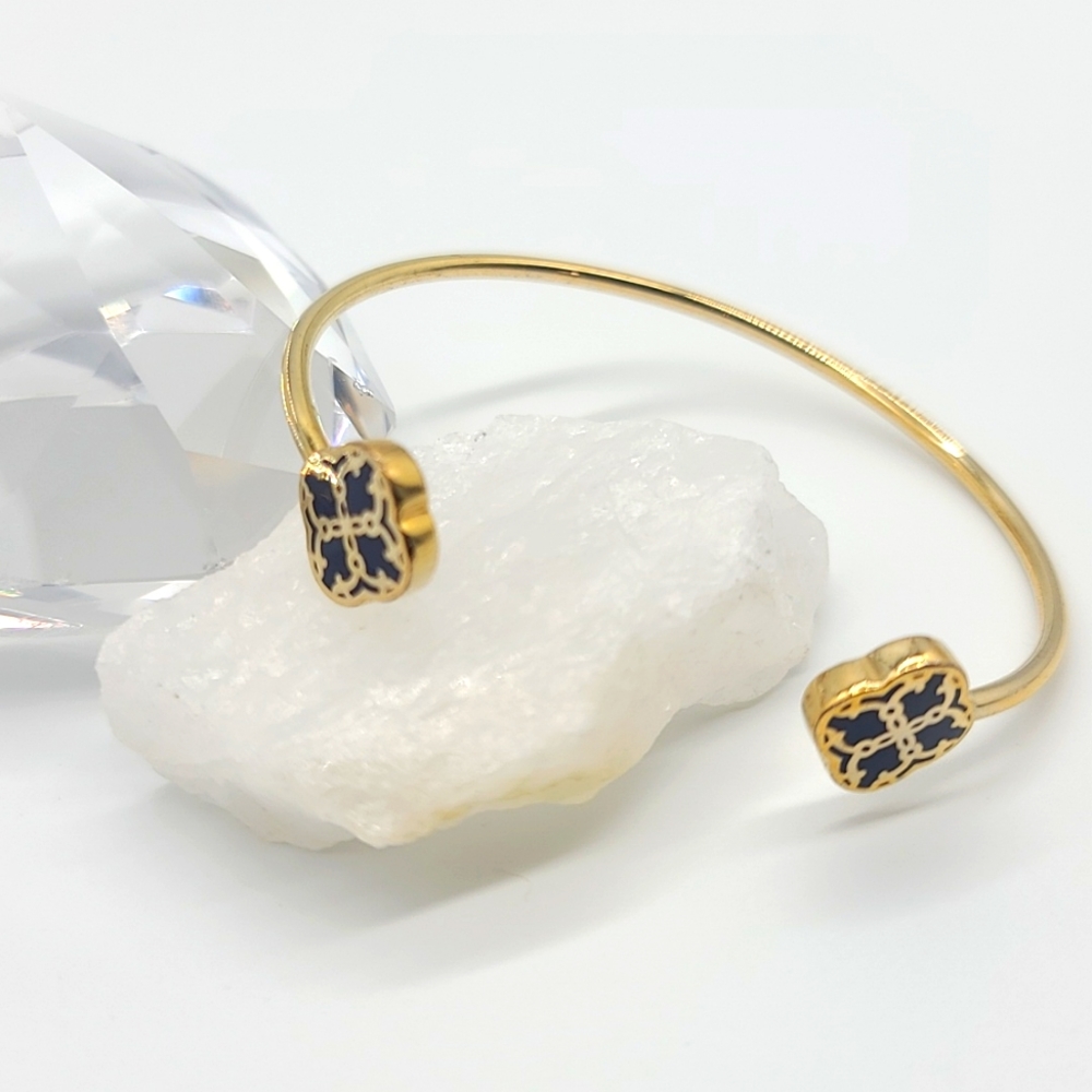 Kate Spade Open Cuff with Navy Enamel Filigree Detail on Ends! Rare & Retired
